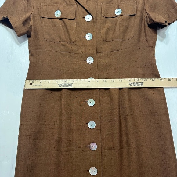 Cynthia Howie Silk Shirt Dress 8P Brown Button Front Vintage Career Midi - Picture 3 of 11
